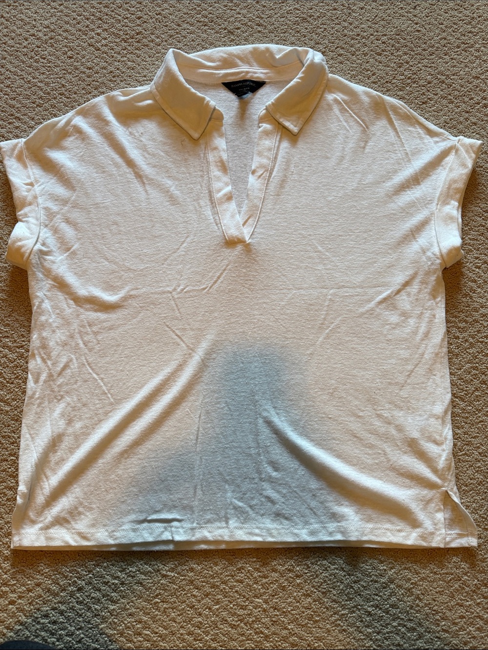 LOFT Cream Short Sleeve V-Neck Polo Blouse